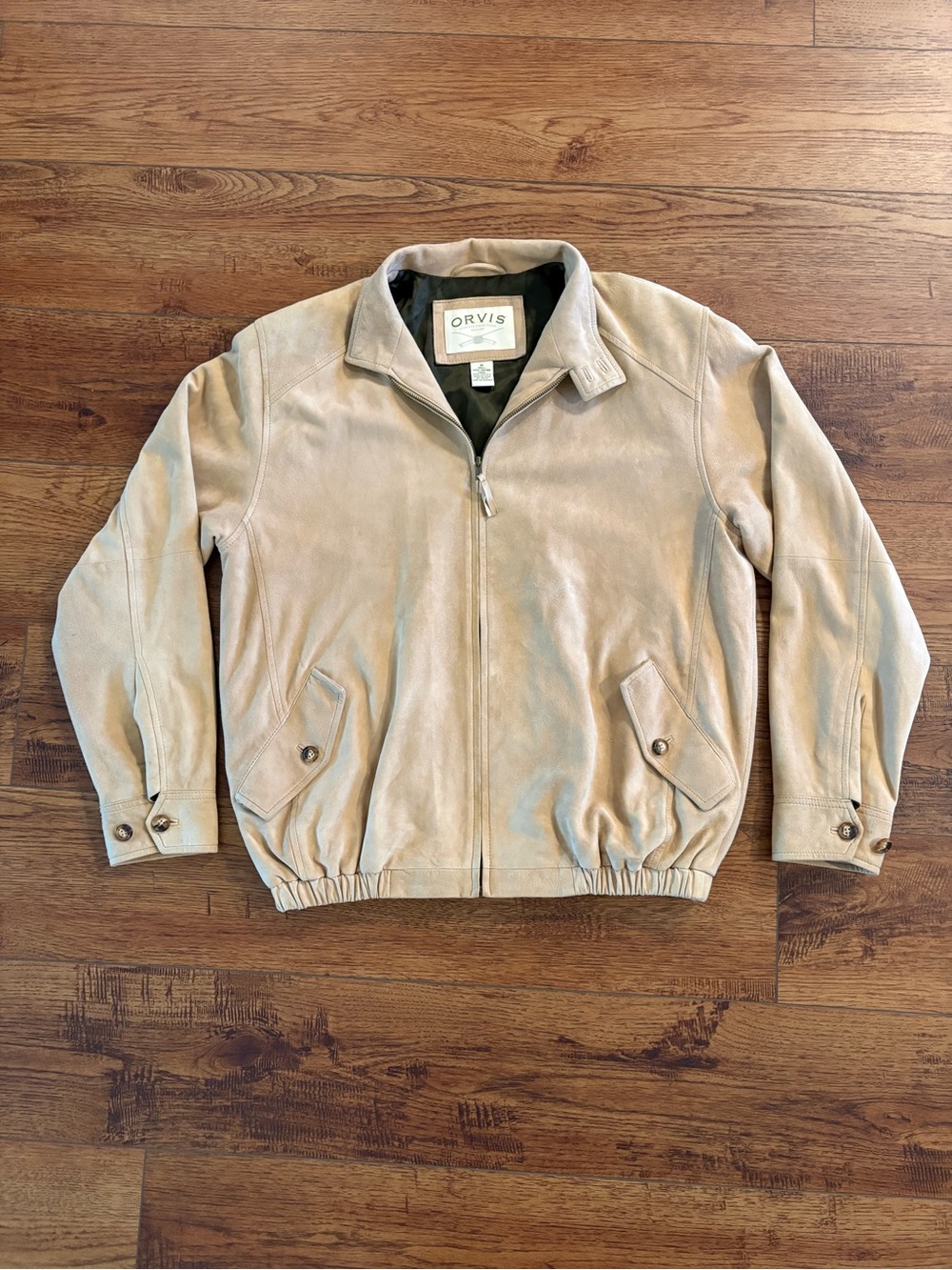 Orvis 100% Leather Suede Bomber Jacket Tan Men’s M Full Zip